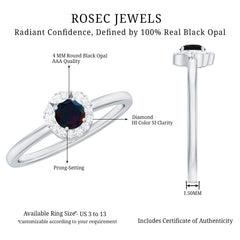 Minimal Black Opal and Diamond Halo Promise Ring