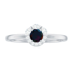 Minimal Black Opal and Diamond Halo Promise Ring