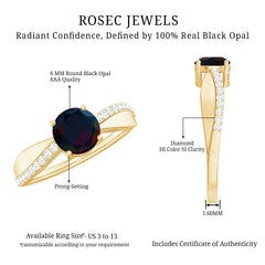 Classic Black Opal and Diamond Solitaire Engagement Ring