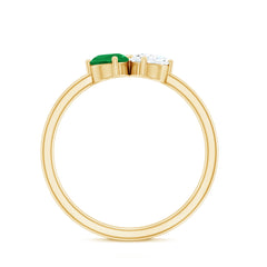 Natural Pear Shape Emerald Diamond 2 Stone Promise Ring
