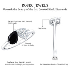 Lab Created Black and White Diamond 2 Stone Ring