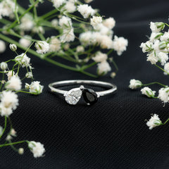 Lab Created Black and White Diamond 2 Stone Ring