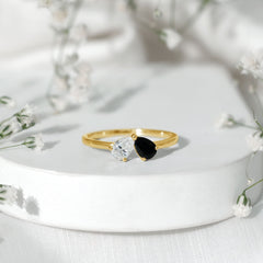 Lab Created Black and White Diamond 2 Stone Ring