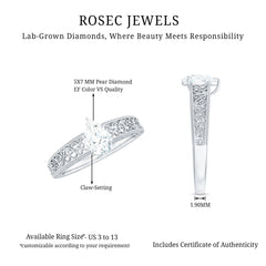 Pear Shape Lab Grown Diamond Vintage Inspired Solitaire Ring