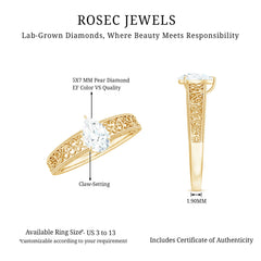 Pear Shape Lab Grown Diamond Vintage Inspired Solitaire Ring