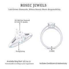 Pear Cut Lab Grown Diamond Solitaire Ring in Split Shank