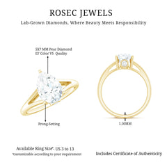 Pear Cut Lab Grown Diamond Solitaire Ring in Split Shank