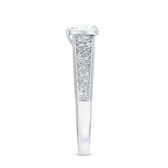 Vintage Inspired Heart Shape Lab Grown Diamond Solitaire Filigree Ring