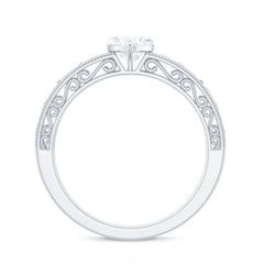 Vintage Inspired Heart Shape Lab Grown Diamond Solitaire Filigree Ring
