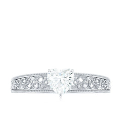 Vintage Inspired Heart Shape Lab Grown Diamond Solitaire Filigree Ring