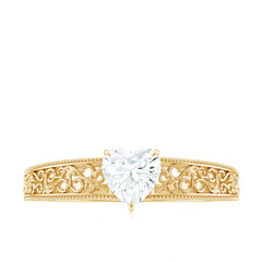 Vintage Inspired Heart Shape Lab Grown Diamond Solitaire Filigree Ring