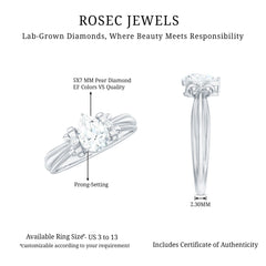 Pear Cut Lab Grown Diamond Solitaire Engagement Ring with Bow