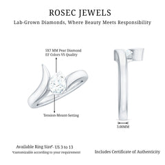 Pear Shape Lab Grown Diamond Solitaire Bypass Ring