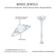 Pear Shape Lab Grown Diamond Solitaire Celtic Ring