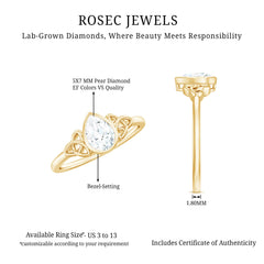 Pear Shape Lab Grown Diamond Solitaire Celtic Ring
