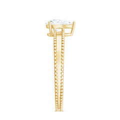 Pear Shaped Lab Grown Diamond Solitaire Ring with Beaded Detailing