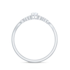 Minimal Lab Grown Diamond Leaf Ring with Beaded Detailing