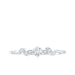 Minimal Lab Grown Diamond Leaf Ring with Beaded Detailing