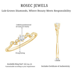 Minimal Lab Grown Diamond Leaf Ring with Beaded Detailing
