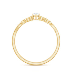 Minimal Lab Grown Diamond Leaf Ring with Beaded Detailing