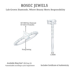 Pear Shape Lab Grown Diamond Solitaire Promise Ring with Side Stones