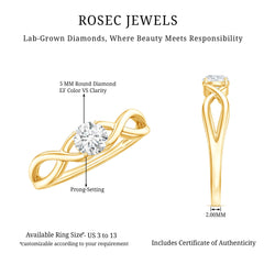 Round Lab Grown Diamond Solitaire Promise Ring in Crossover Shank