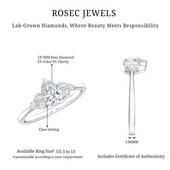 Pear Cut Lab Grown Diamond Trio Engagement Ring