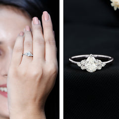 Pear Cut Lab Grown Diamond Trio Engagement Ring
