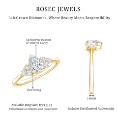 Pear Cut Lab Grown Diamond Trio Engagement Ring