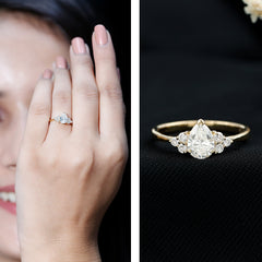 Pear Cut Lab Grown Diamond Trio Engagement Ring