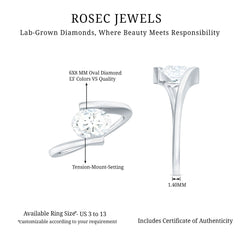 Simple Oval Shape Lab Grown Diamond Solitaire Bypass Ring