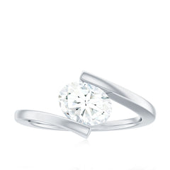 Simple Oval Shape Lab Grown Diamond Solitaire Bypass Ring