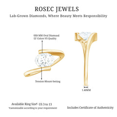 Simple Oval Shape Lab Grown Diamond Solitaire Bypass Ring