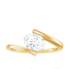 Simple Oval Shape Lab Grown Diamond Solitaire Bypass Ring