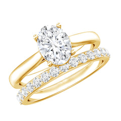 Oval Shape Solitaire Lab Grown Diamond Bridal Ring Set