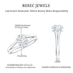 Oval Lab Grown Diamond Solitaire Ring in Split Shank