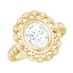 Vintage Style Oval Lab Grown Diamond Statement Engagement Ring