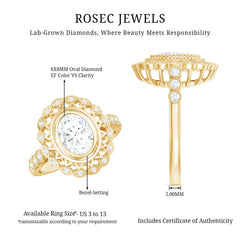 Vintage Style Oval Lab Grown Diamond Statement Engagement Ring