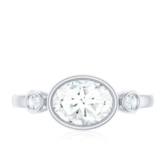Bezel Set Oval Lab Grown Diamond East West Engagement Ring