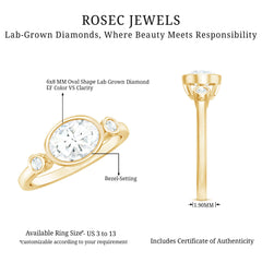 Bezel Set Oval Lab Grown Diamond East West Engagement Ring