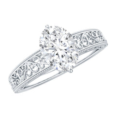 Oval Shape 6X8MM Lab Grown Diamond Filigree Engagement Ring