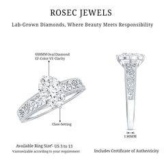 Oval Shape 6X8MM Lab Grown Diamond Filigree Engagement Ring
