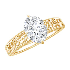 Oval Shape 6X8MM Lab Grown Diamond Filigree Engagement Ring