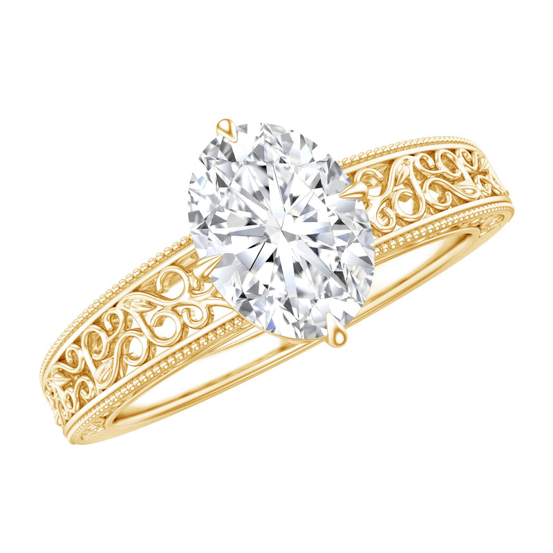 Oval Shape 6X8MM Lab Grown Diamond Filigree Engagement Ring