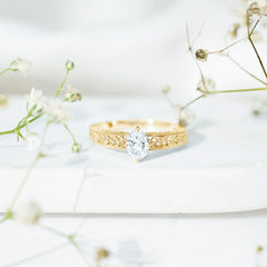 Oval Shape 6X8MM Lab Grown Diamond Filigree Engagement Ring