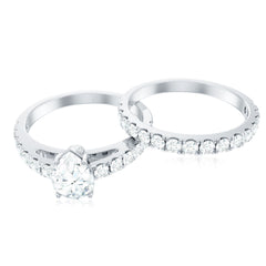 Minimal Pear Shape Lab Grown Diamond Wedding Ring Set