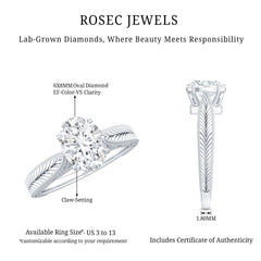 Claw Set Oval Shape Lab Grown Diamond Solitaire Engagement Ring