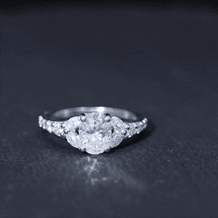 Oval Moissanite Designer Engagement Ring in 14k Gold Plated Silver