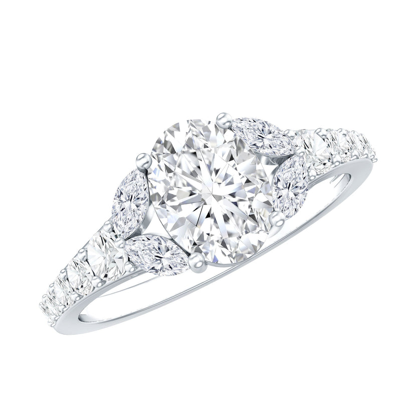 Oval Moissanite Designer Engagement Ring in 14k Gold Plated Silver