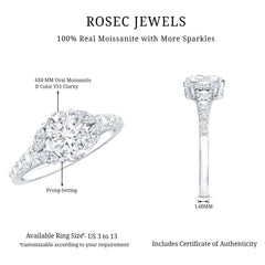 Oval Moissanite Designer Engagement Ring in 14k Gold Plated Silver